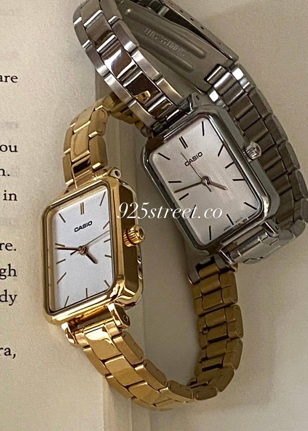 Casio Vintage Rectangular Dial Stainless Steel Bracelet Watch – Silver & Gold