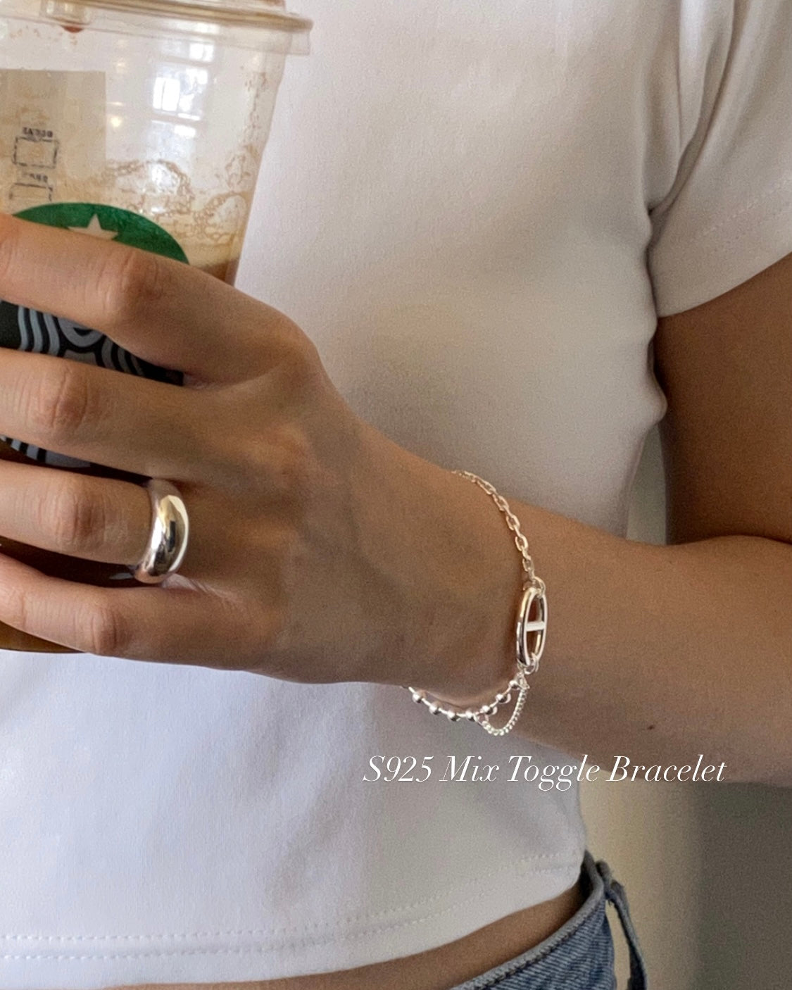 Sterling Silver Beaded Charm Oval Link Bracelet|925Street