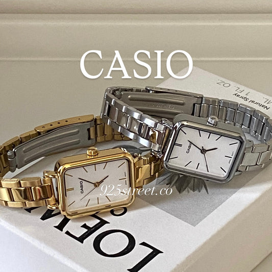 Casio Vintage Rectangular Dial Stainless Steel Bracelet Watch – Silver & Gold