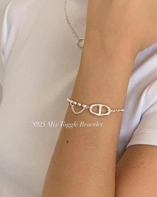 Sterling Silver Beaded Charm Oval Link Bracelet｜925Street