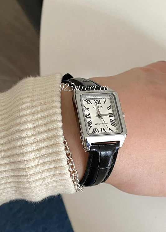 Casio Vintage Roman Numeral Dial Black Leather Strap Watch