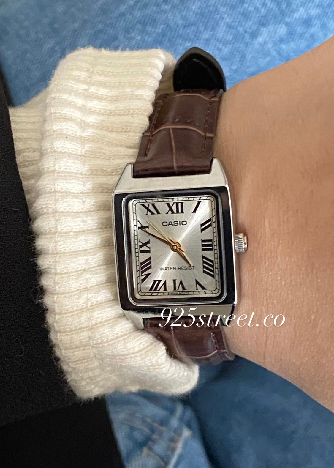 Casio Vintage Roman Numeral Dial Brown Leather Strap Watch
