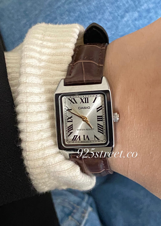 Casio Vintage Roman Numeral Dial Brown Leather Strap Watch