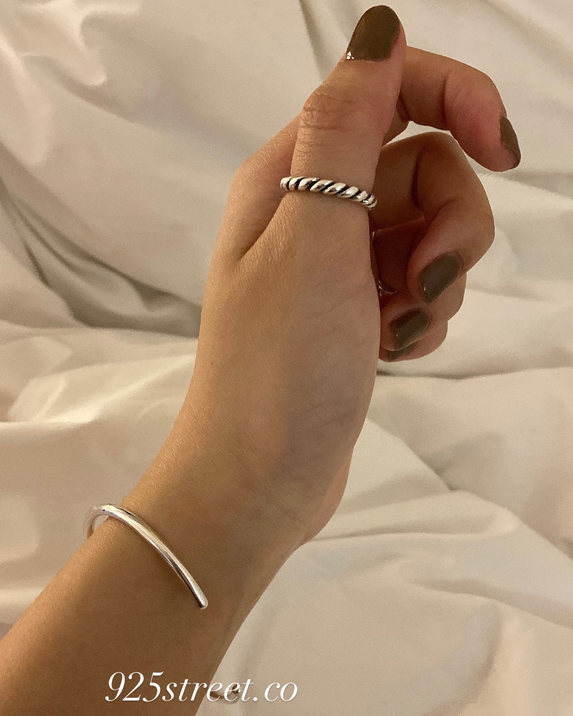 Modern plain sterling silver bracelet, perfect for stacking