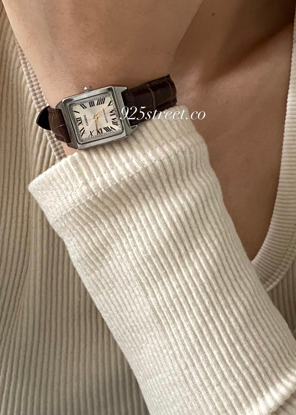 Casio Vintage Roman Numeral Dial Brown Leather Strap Watch