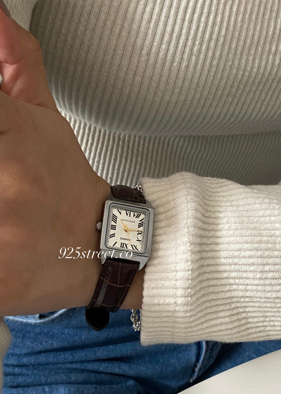 Casio Vintage Roman Numeral Dial Brown Leather Strap Watch