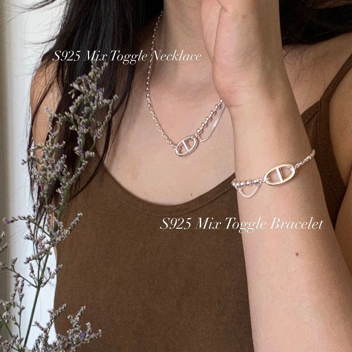 Sterling Silver Beaded Charm Oval Link Bracelet｜925Street