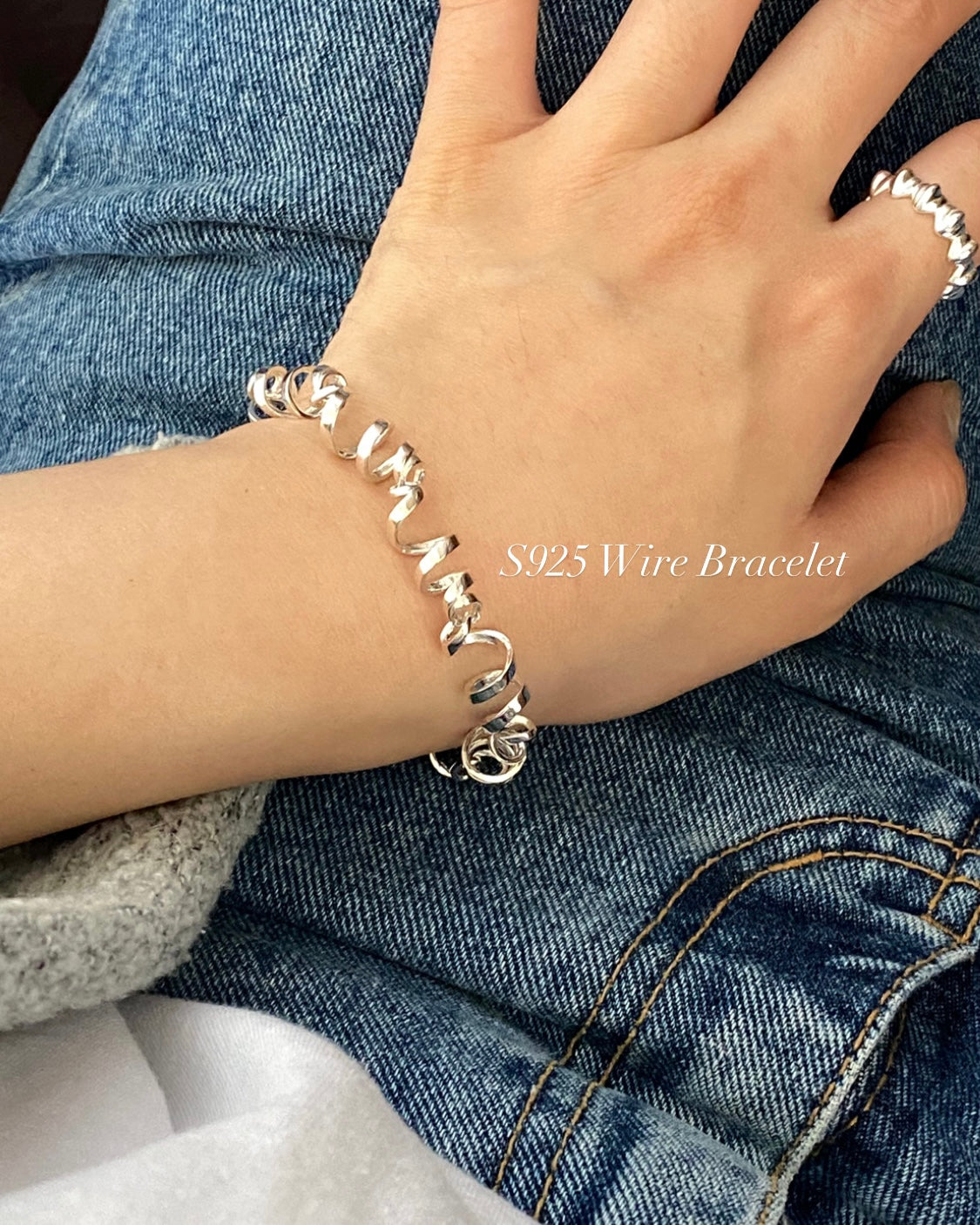 Sterling Silver Twisted Ribbon Wire Bracelet ｜925Street